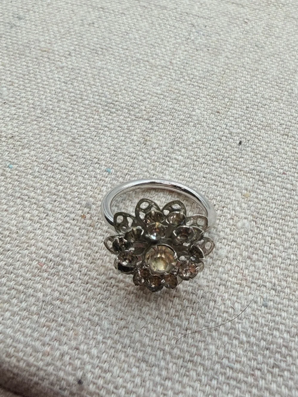 Clear Crystal Floral Cluster Ring in Silver Tone